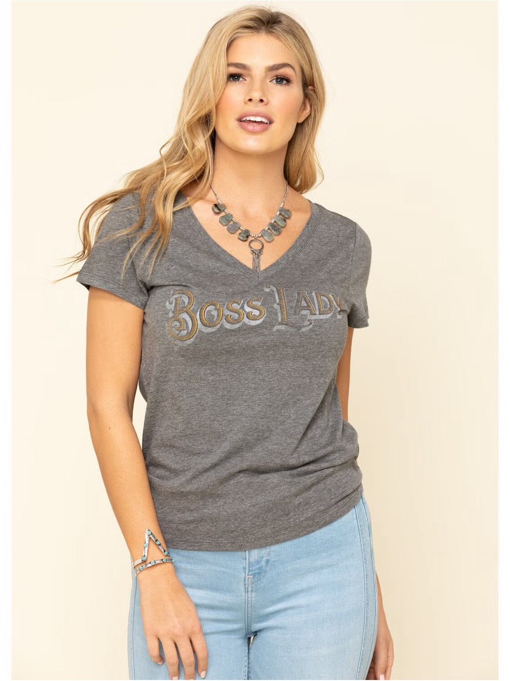 IDYLLWIND WOMEN'S BOSS LADY GREY V-NECK TRUSTIE TEE - Large